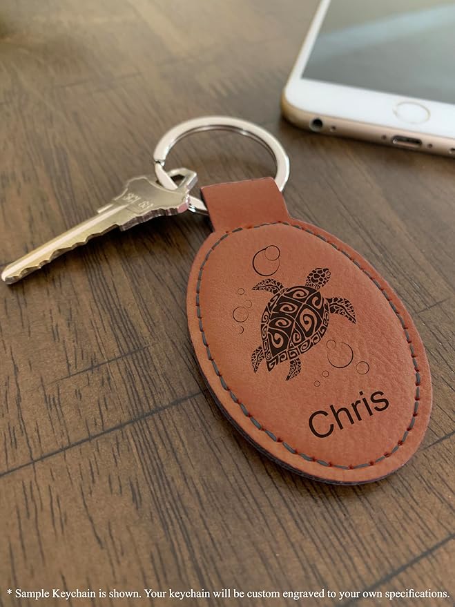LaserGram Oval Keychain, Off Road Racer, Personalized Engraving Included (Dark Brown)
