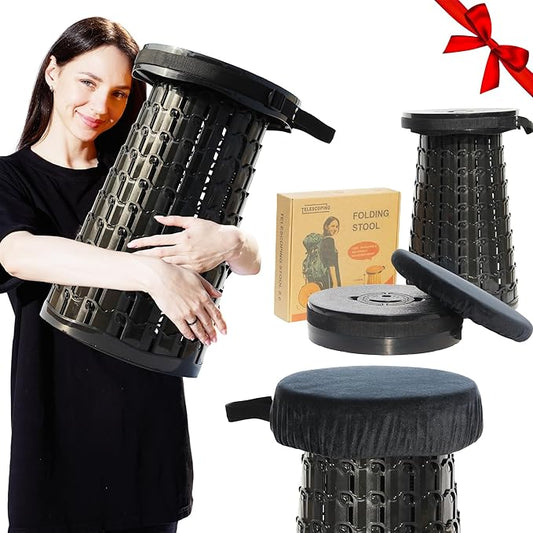 ALEVMOOM Upgraded 19.7" Collapsible Stool Telescoping Stool Foldable for Adults, 1000lbs Max Weight, Heavy Duty Portable Chair for Outdoor Travel&Camping (Black)