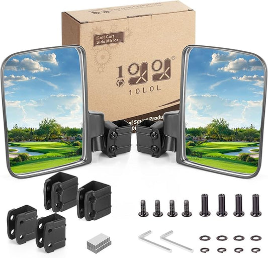 10L0L Golf Cart Mirror, No Drilling Extra Large Side View Mirror Universal for Yamaha, Club Car, EZGO, Folding Side Rear View Mirrors Adjustable 180 Degree
