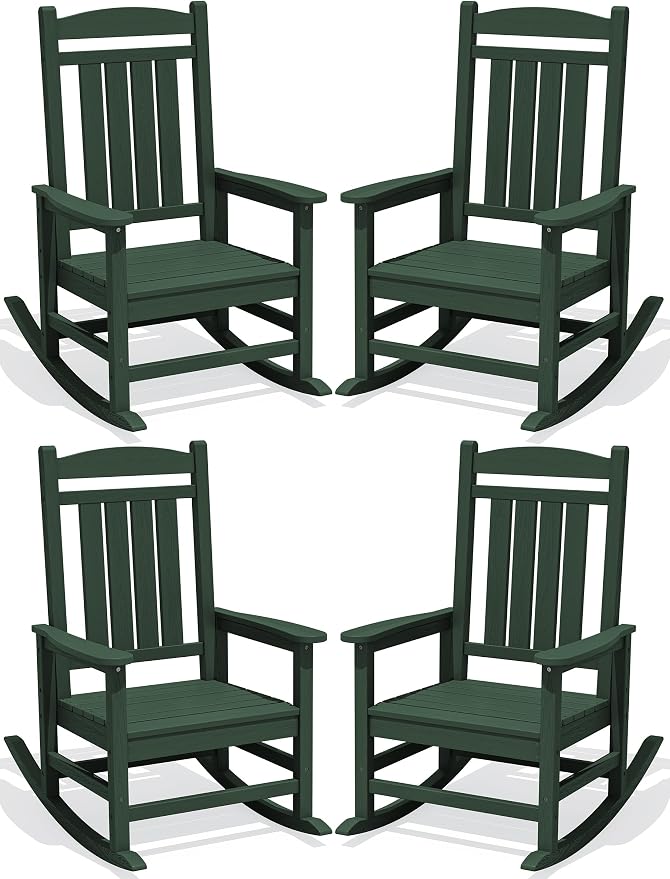 Oversized Outdoor Rocking Chairs Set of 4, HDPE Porch Rocker by KINGYES
