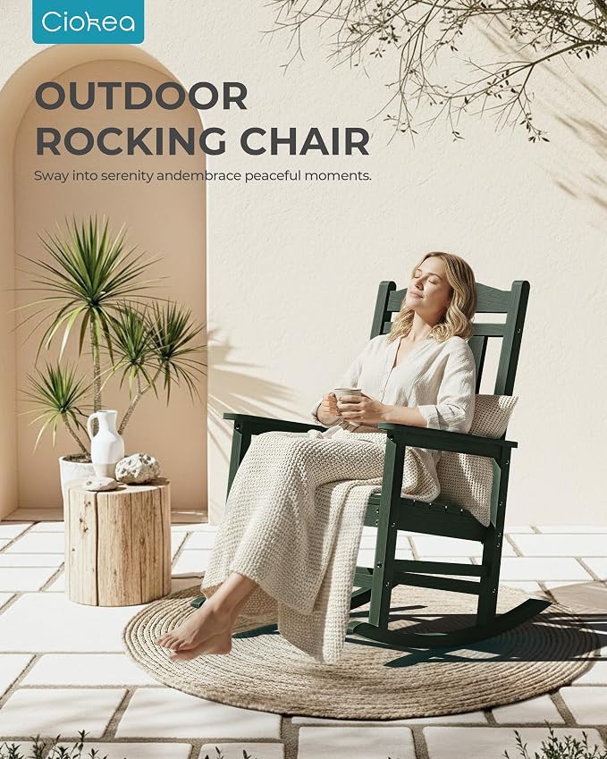 Oversized Outdoor Rocking Chair, High Back Patio Rockers, Deep Green | - Image 6