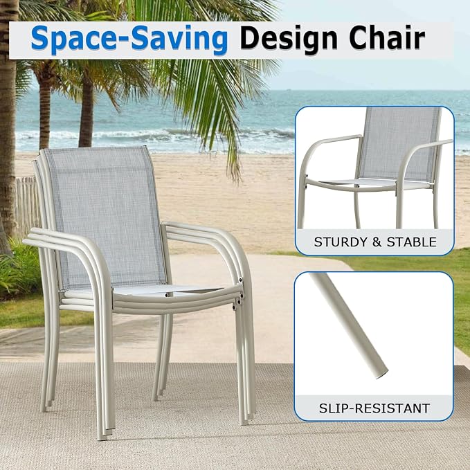 Outdoor Dining Chairs Set of 4, Stackable Patio Chairs - Image 3