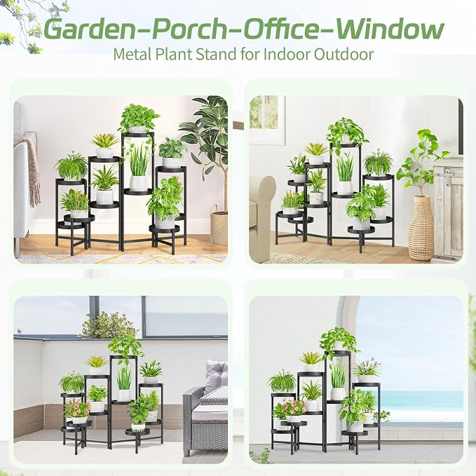 iDavosic.ly Plant Stand Indoor Outdoor, 10 Tier Metal Corner Shelf, Folding - Image 3