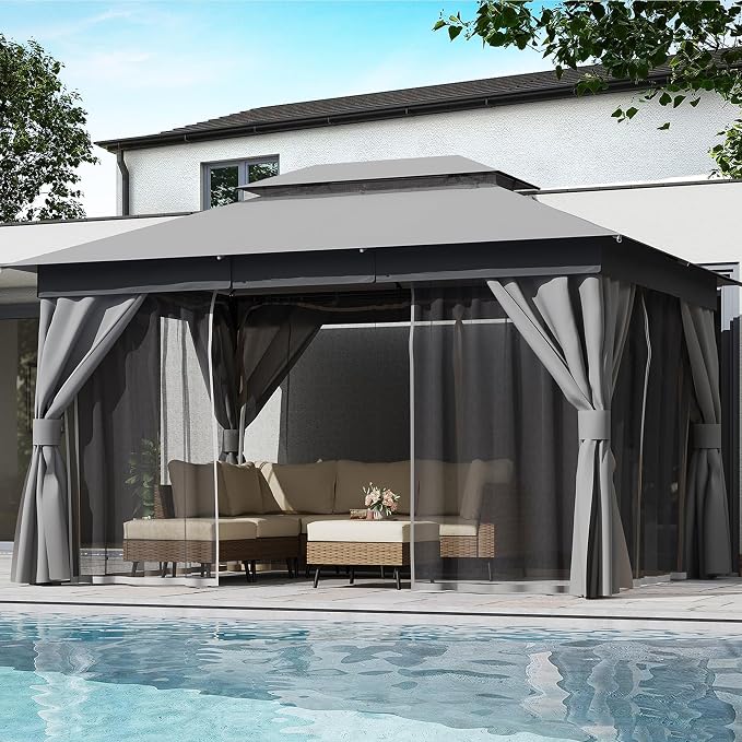 10'x13' Outdoor Gazebo, Heavy Duty Metal Frame Patio Canopy - Image 3