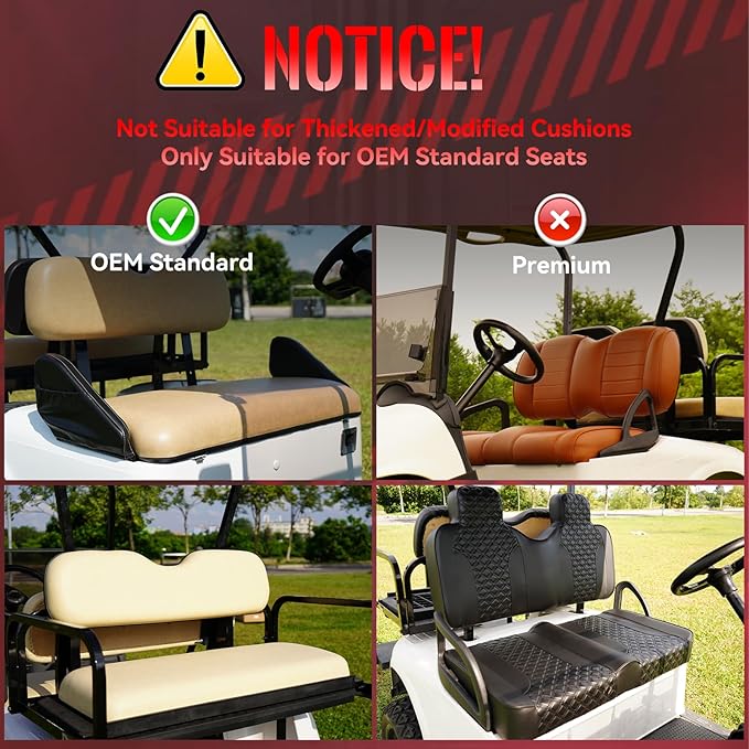 Golf Cart Seat Covers Front and Rear for EZGO RXV 2008+ Standard Seat Cushion, EZGO Vinyl Leather Seat Cover Set Replacement Accessories, No Staples, Black(4 PCS)