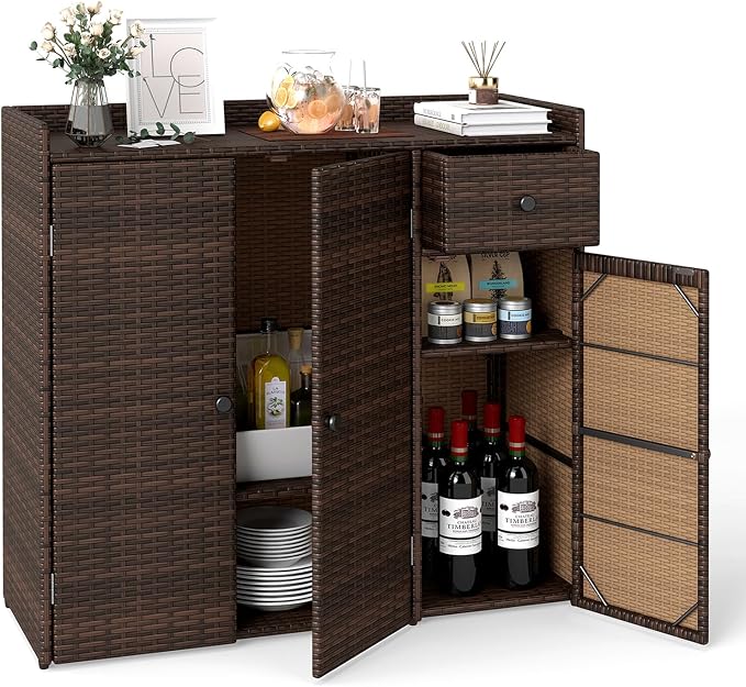 Tangkula Rattan Outdoor Storage Cabinet, Patiojoy Outdoor Cabinet by TANGKULA
