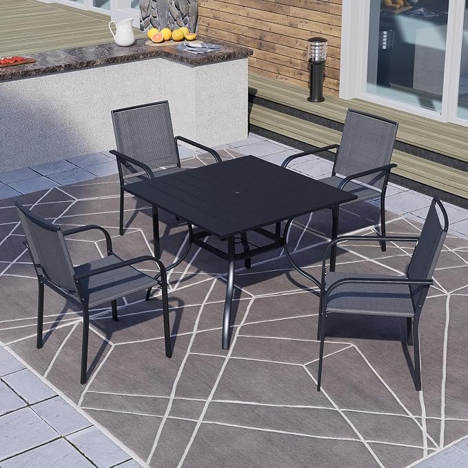 Anmutig Stackable Outdoor Dining Chairs Set of 6, Textilene Fabric, Breathable - Image 2