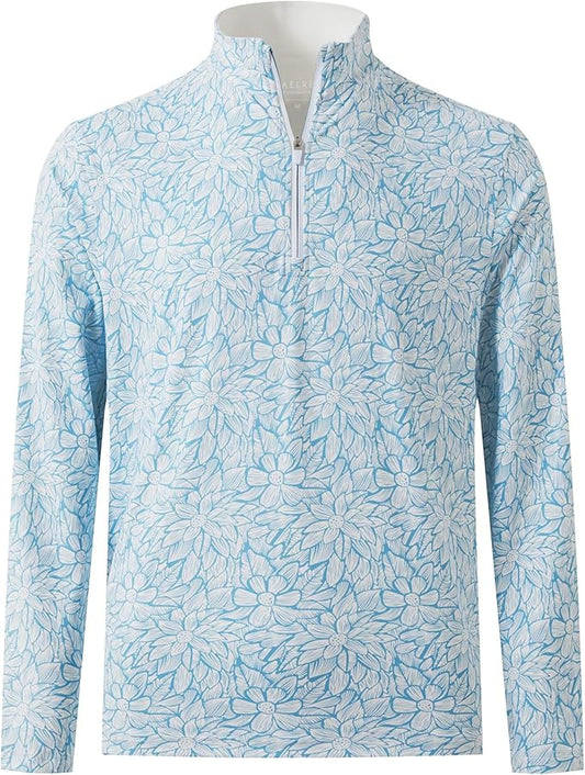 M MAELREG Quarter Zip Golf Pullover Men Dry Fit Long Sleeve Performance Wicking 1/4 Zip Full Print Pullover Mens Sweatshirt