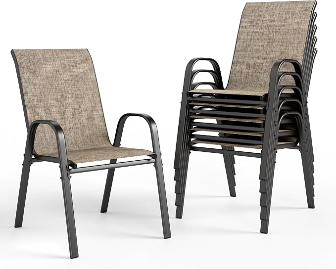 PHI VILLA Outdoor Stackable Dining Chair Set of 6, Textilene Mesh & Metal | by PHIVILLA