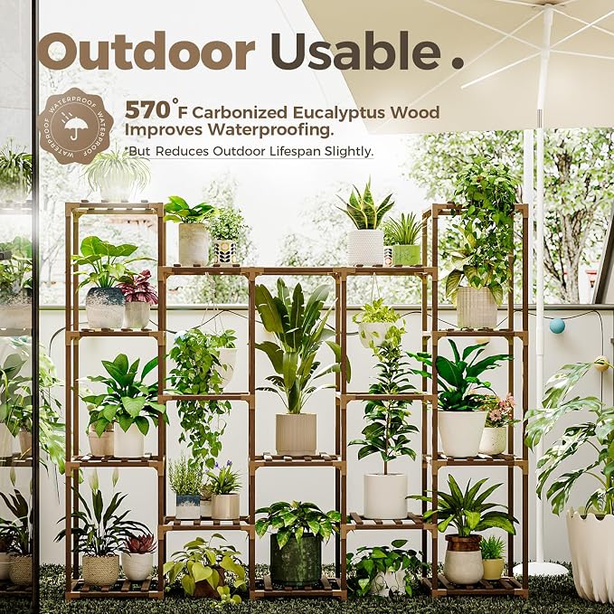 Bamworld Large Hanging Plant Stand Indoor Tall Plant Shelf Outdoor 14 Pots | - Image 3