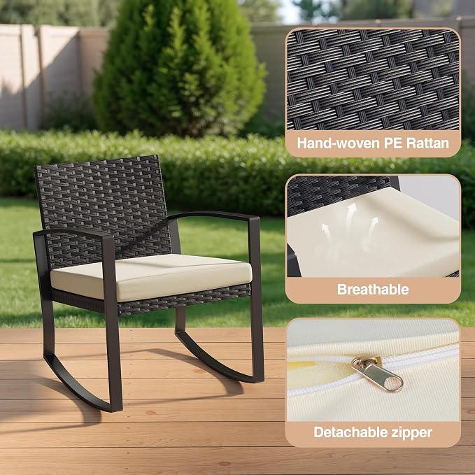 Qsun 3 Pieces Porch Furniture Set Patio Rocking Bistro Set Outdoor Patio Chairs - Image 4