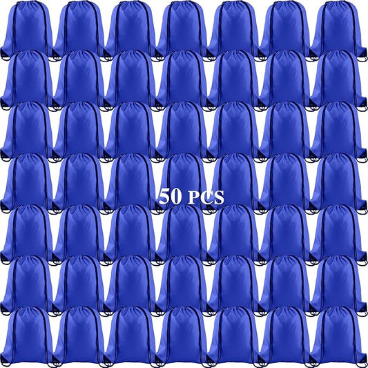 KUUQA 50Pcs Blue Drawstring Backpack Bag Sack Drawstring Bags Bulk String Bags Storage Bags for Sport Gym Traveling