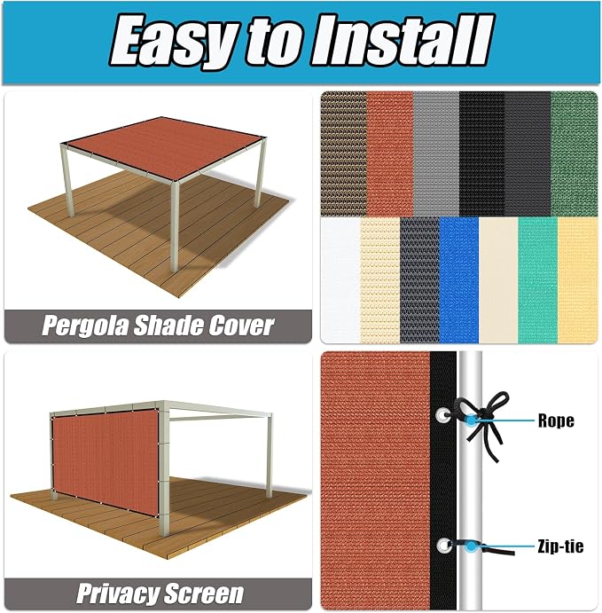 Amagenix 90% Pergola Shade Cover 8' X 17' Sun Shade Cloth - Image 4