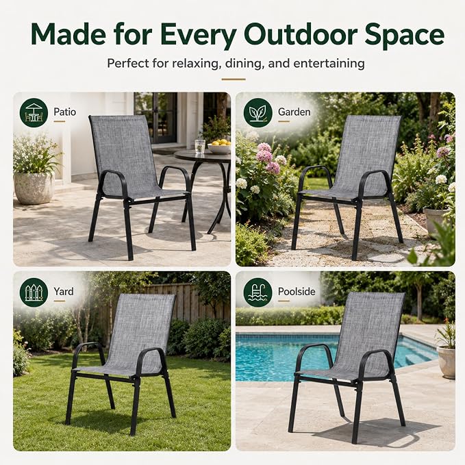 Majnesvon Outdoor Patio Chairs Set of 8, Stackable Patio Chairs, Front Porch - Image 6