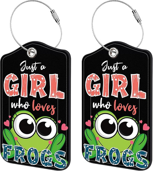 2 Pack Luggage Tags for Suitcase,Cute Frog PU Leather Luggage Tags with Privacy Cover Name Address Labels and Steel Ring,Creative Travel Accessories for Men and Women