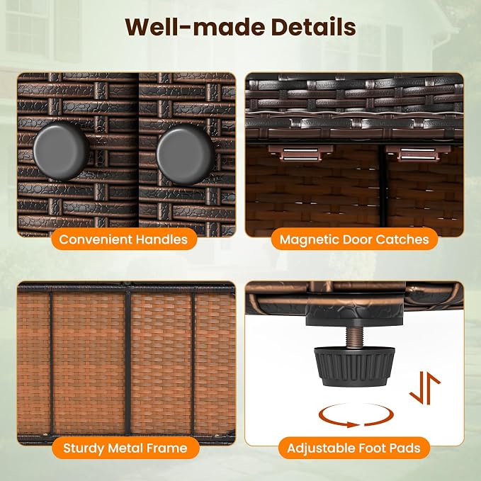 Tangkula Rattan Outdoor Storage Cabinet, Patiojoy Outdoor Cabinet - Image 7