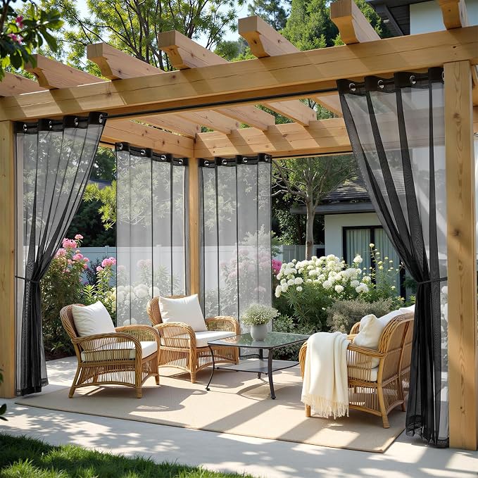 MIULEE Black Outdoor Curtain for Patio Waterproof 4 Panels 54 x 108 Inch | by MIULEE