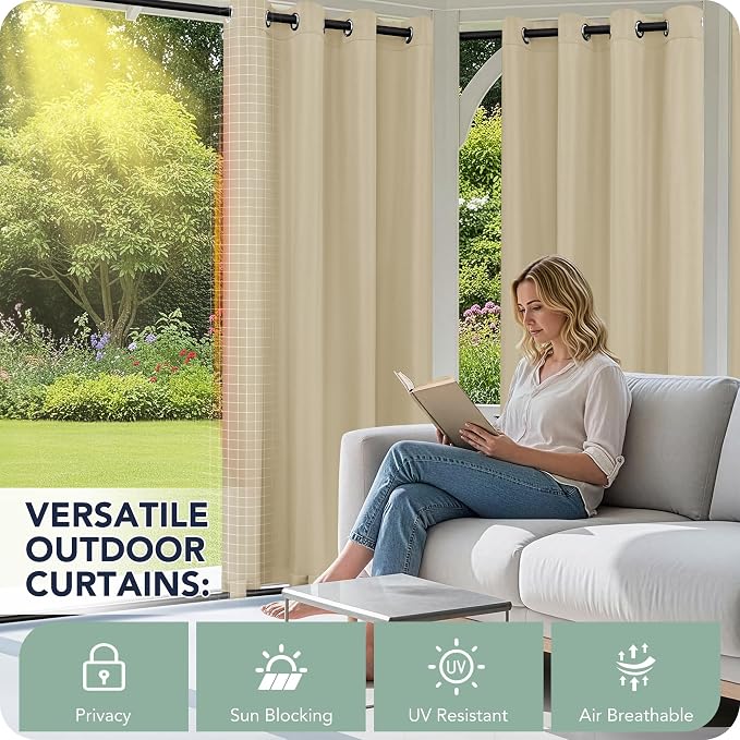 Patio Curtains Outdoor Waterproof 6 Panels, Porch Sun Shade | Weatherproof & - Image 3