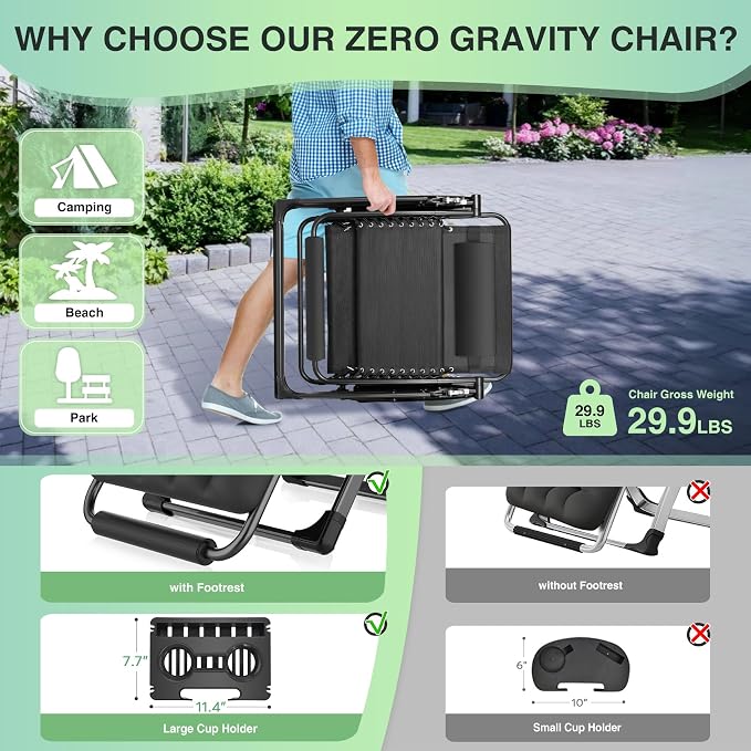 Suteck Oversized Zero Gravity Chair, 500LBS 33In XXL Outdoor Recliner Chairs | - Image 5