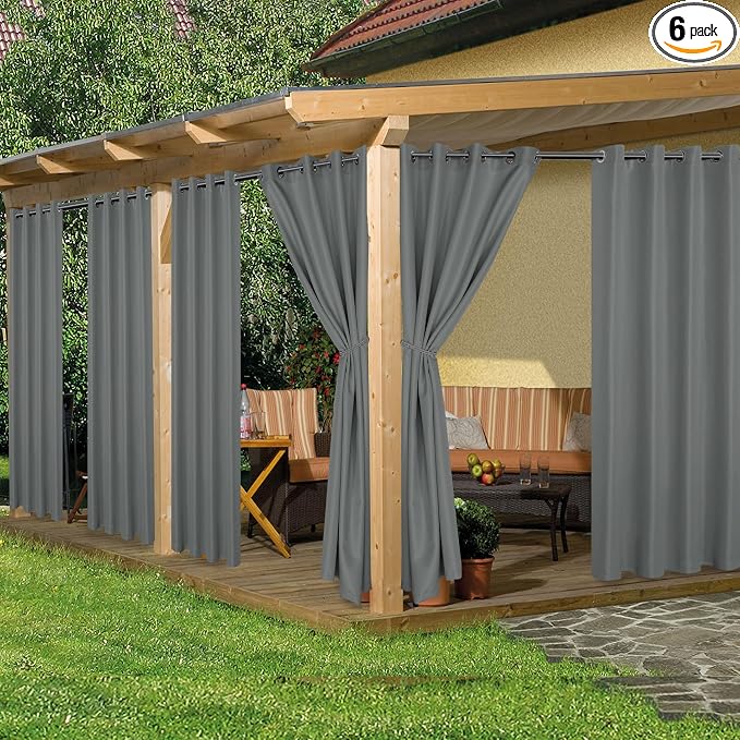 HolidayIdeas Outdoor Curtains for Patio Waterproof 6 Pcs 54x95 Inch Grey | by HolidayIdeas