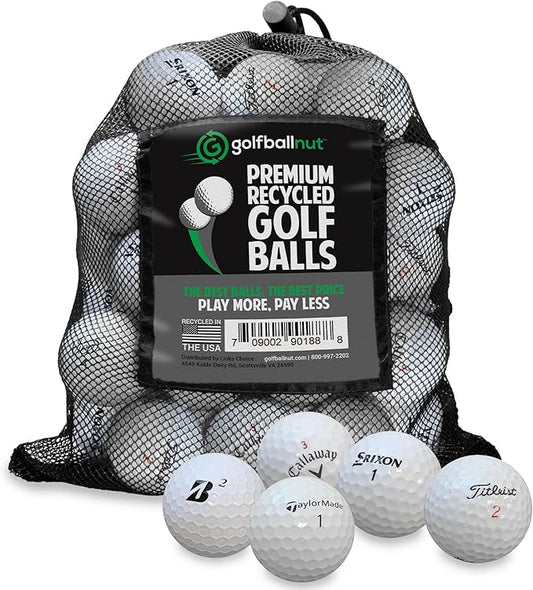 Golf Ball nut - 48 Used Golf Balls – Recycled Premium Brands Assorted Mix for Practice & Play – 5A/4A Premium Condition Mix – Includes Mesh Bag – Budget-Friendly & Sustainable Golf Balls