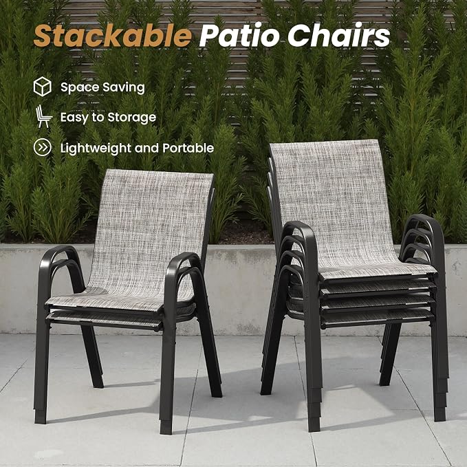 Stackable Outdoor Dining Chairs Set of 4, Textilene Patio Chairs - Image 4