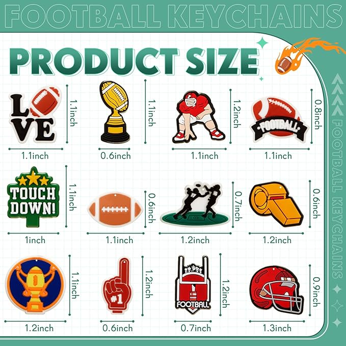Batiyeer 36 Pack Football Keychains Bulk Party Favors Sports Ball Key Chains Funny Keyring Gifts for Women Men Birthday Supplies