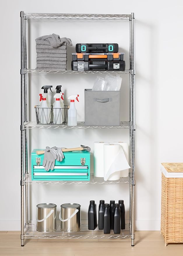 Amazon Basics 5-Shelf Adjustable Heavy Duty Steel Wire Rack, Space Saving - Image 2