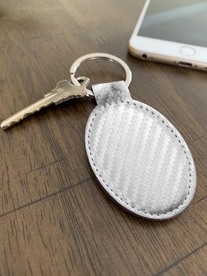 LaserGram Oval Keychain, Golf Ball, Personalized Engraving Included (Carbon Fiber Silver)