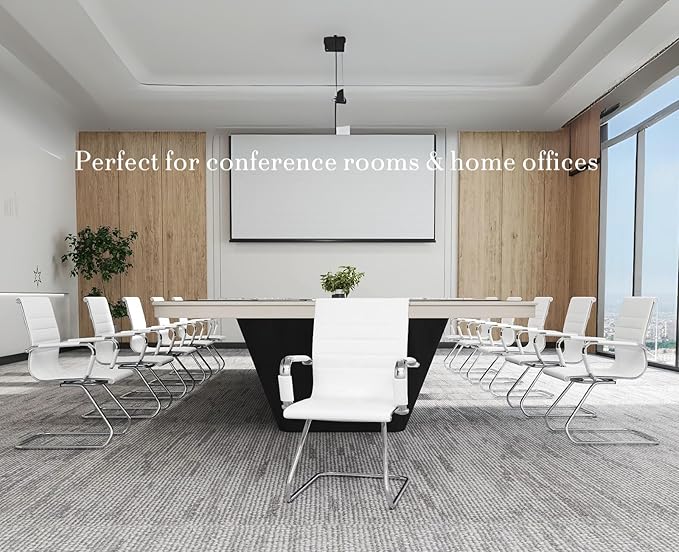 CIMOTA Waiting Room Chairs Leather Office Guest Chair Mid Back Reception Chairs with Sled Base for Meeting/Patient/Conference Room, White Set of 2