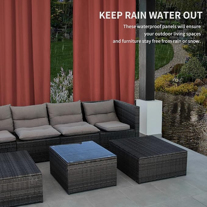 Easy-Going 100% Waterproof Outdoor Curtains 54x84 inch, Terra Red | Windproof - Image 4