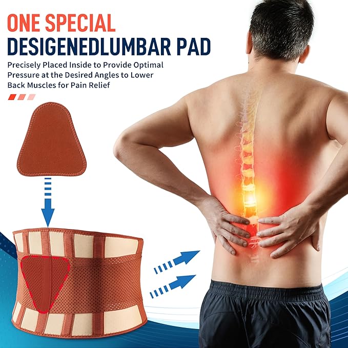 FEATOL Back Brace for Lower Back Pain, Breathable Back Support Belt for Women & Men with Lumbar Pad, Lumbar Support Belt for Heavy Lifting & Work, Scoliosis, Brown, L/XL (Circumference:29.8-38.6")