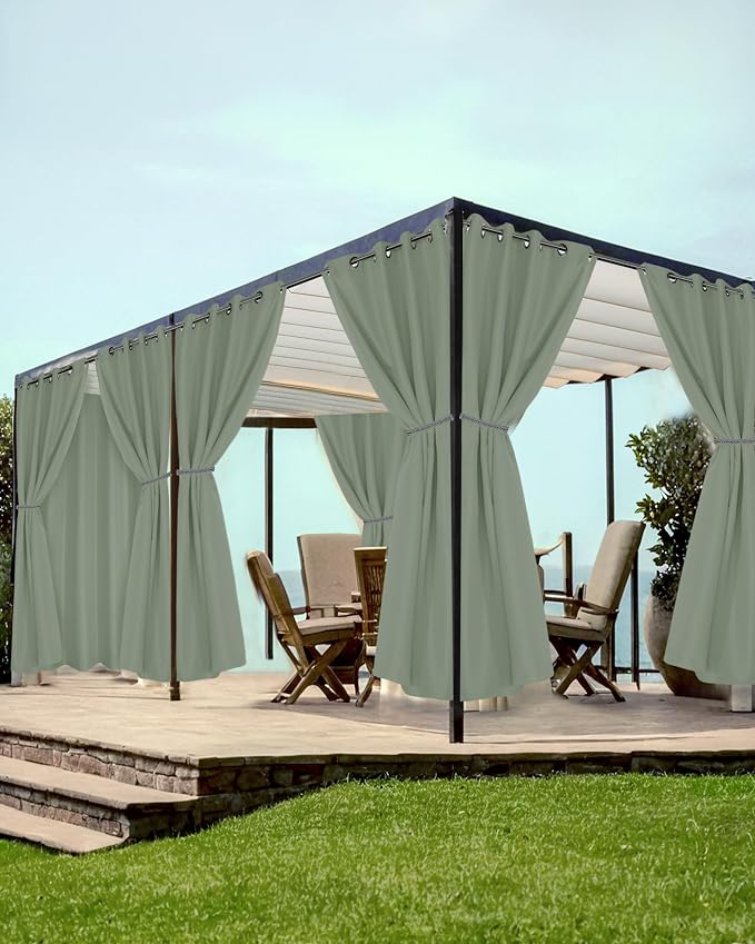 Grommet Outdoor Curtains for Patio Waterproof 8 Pcs 54x84 In Sage Green | by HolidayIdeas