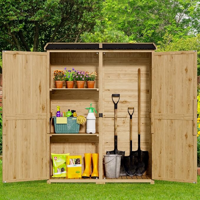 Gizoon Outdoor Cabinet, Waterproof Roof, Double Lockable Wooden Shed | 2 - Image 2