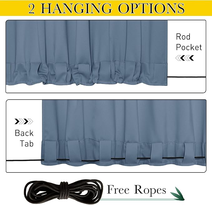 NICETOWN Patio Curtains Outdoor Waterproof W100 x L95 in Stone Blue | Windproof - Image 2