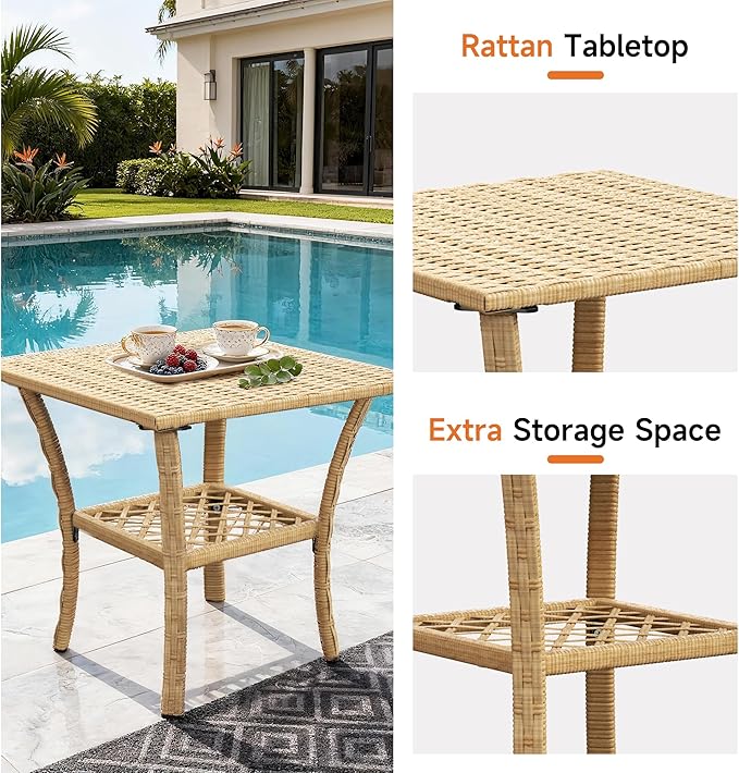 DECMICO Outdoor Rocking Chair Set, 3-Piece Wicker Patio Furniture | Elegant - Image 6