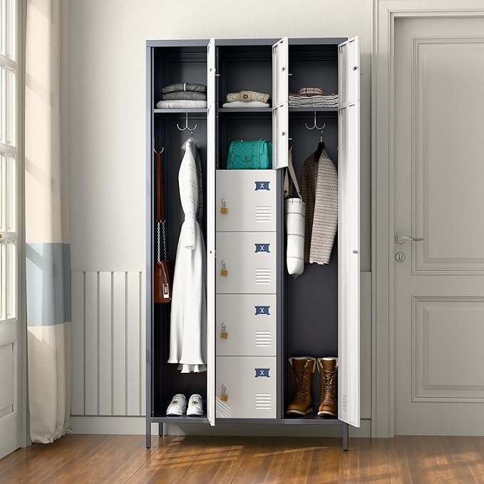 METAN Metal Locker for School Office Gym Bedroom, 10 Doors Steel Storage Locker Cabinet for Employees, Industrial Storage Locker, Assembly Required (Gray White)