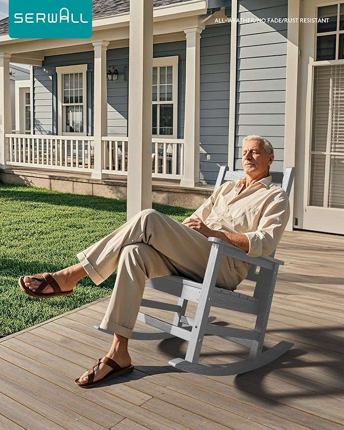 SERWALL Outdoor Rocking Chair Set of 2, Sliver Gray | 21.1" Widened Seat adds - Image 2