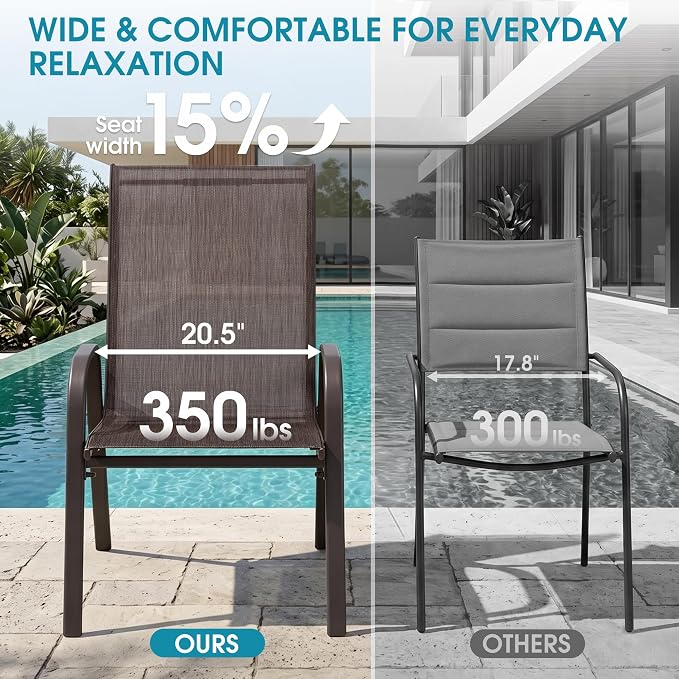 24.4" Wide Outdoor Stackable Chairs Set of 8 | Stacking Patio Chairs - Image 5