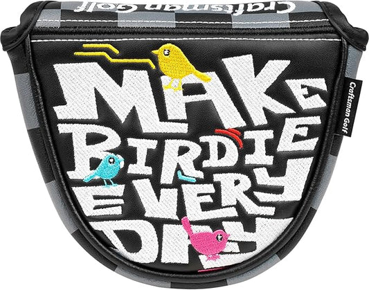 Craftsman Golf Make Birdie Everyday Black and Gray Checkers Golf Club Headcover for Woods and Driver Hybrids Irons Protector Putter Covers