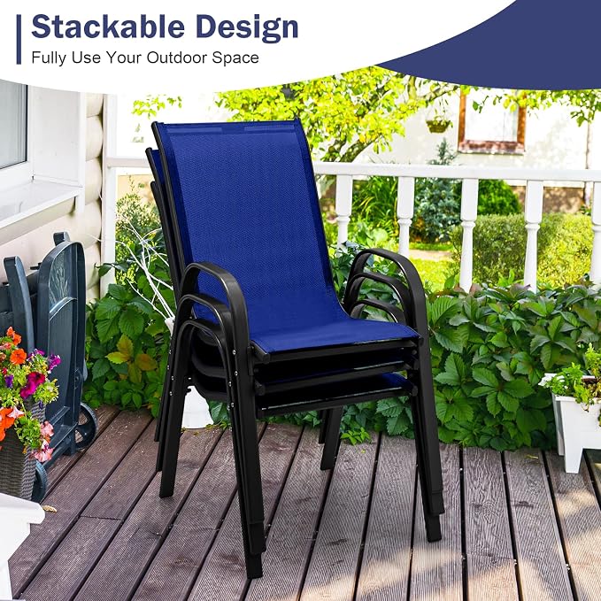 MEDIMALL Patio Chairs, Stackable Patio Chairs Set of 4, Outdoor Dining Chairs - Image 7