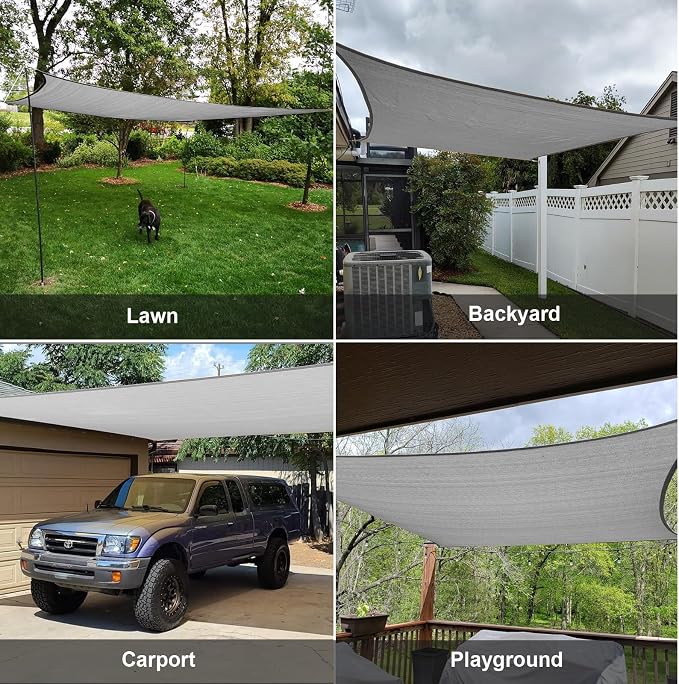 Sun Shade Sail 10' x 13' Silver Grey Rectangle Outdoor Canopy Cover | Outdoor - Image 8
