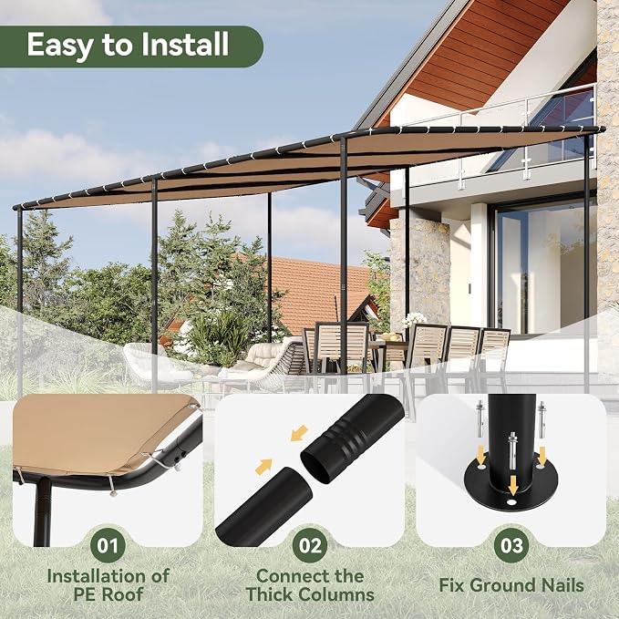 Aoxun 16x12 Lean-to Gazebo, Sloped Pergola Porch Canopy Awning - Image 3