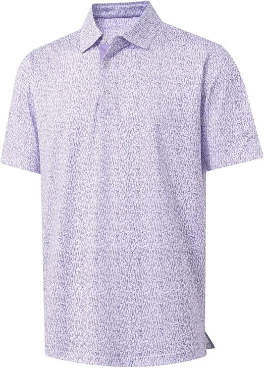 M MAELREG Mens Golf Shirt Short Sleeve Dry Fit Print Moisture Wicking Performance Patterns Collared Polo Shirt