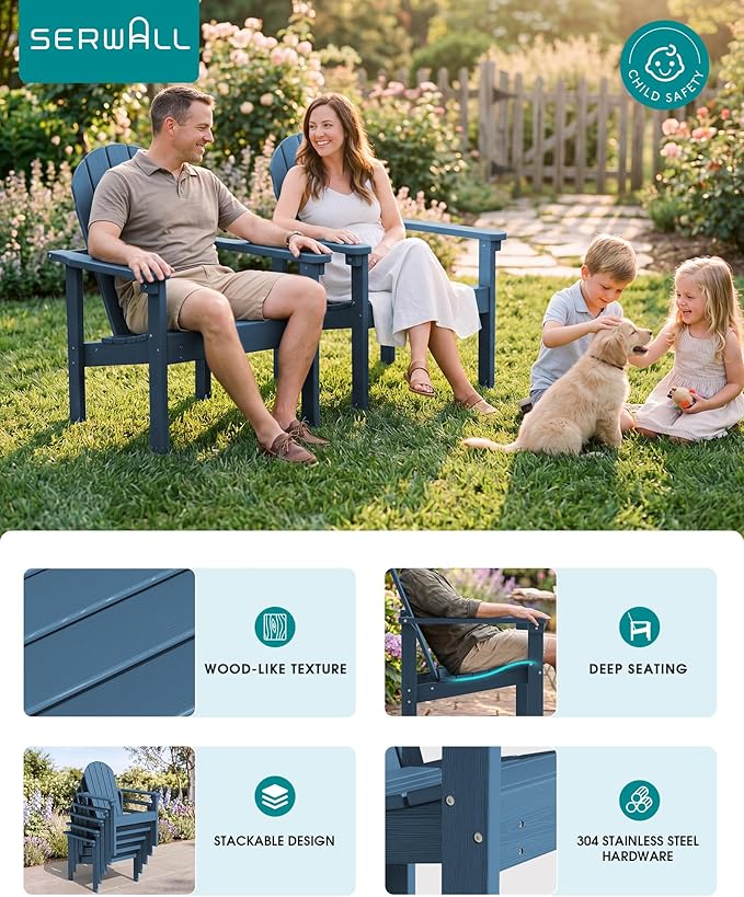 SERWALL HDPE Stackable Adirondack Chairs Set of 2, Space-Saving - Image 6