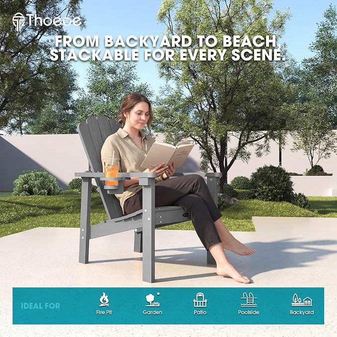 THOEOE Stackable Adirondack Chair Set of 2, HDPE All-Weather Fire Pit Chair | - Image 7