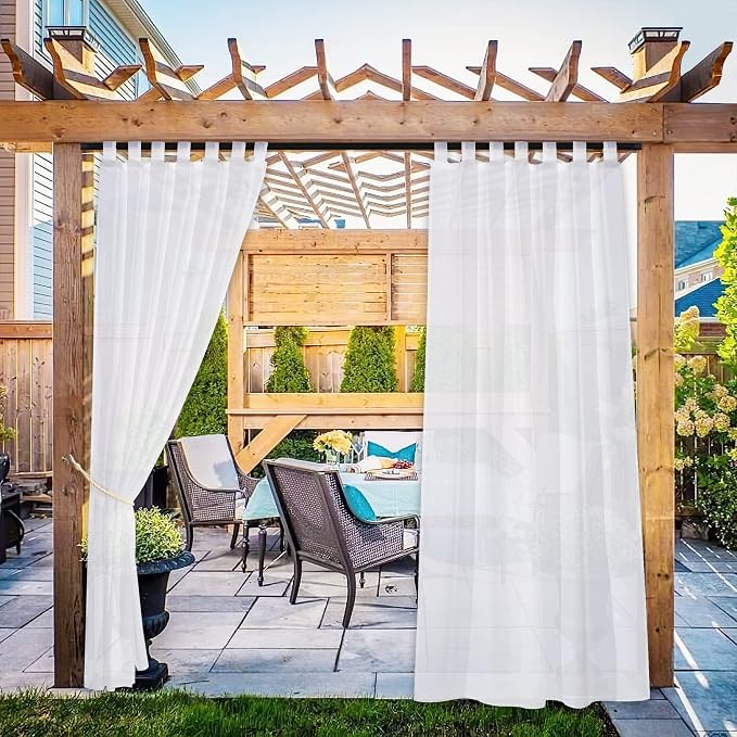 NICETOWN 2 Panels White Sheer Outdoor Curtains - Image 2