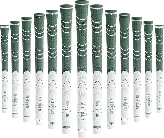 Mile High Life Golf Grips 13 Pack / 3 Pack - All-Weather Soft Rubber Golf Club Grips - High Shock Absorption, Enhanced Traction - Standard, Midsize & Jumbo Size (Core 0.58"-0.61")