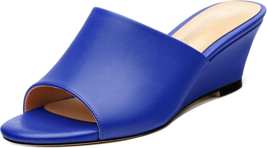 Wedge Sandals for Women Open Toe Wedge Heels Womens Matte High Heel Sandal Round Toe Heeled Wedge Sandals Slip on Casual shoes 2 inch