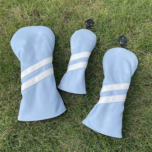 3pcs Golf Wood Head Covers Headcovers Set includes Driver Headcover fits up to 460cc Drivers, Rotatable Golf Fairway Wood Headcover and Hybrid Head Cover